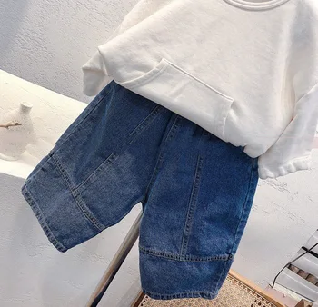 

2020 Spring Children Pants Two-color 7 Points Pants boy and girls Children Cotton Linen Washed Pants