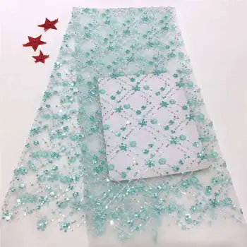 

New Aqua Green African Lace Fabrics 2020 High Quality Lace Nigerian Tulle Lace Fabrics Bride French Net Lace Fabric XY3027B-4