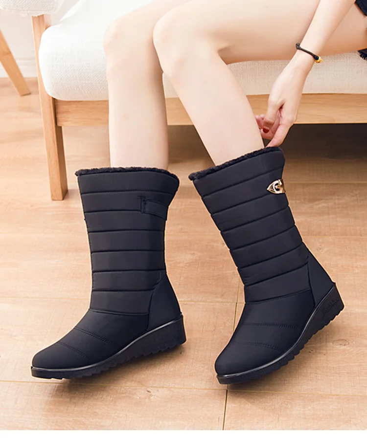 Women Boots Mid-Calf Winter Boots With Wedges Heels Botas Mujer Waterproof Snow Boots Women Winter Shoes
