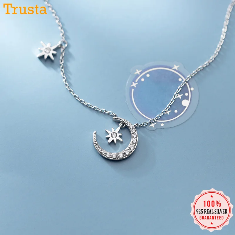 Trustdavis, ожерелье с Луной, 925 пробы, серебряная Луна и звезда, CZ подвеска, подарок на день рождения, ожерелье для женщин, серебро 925, ювелирное изделие DT69