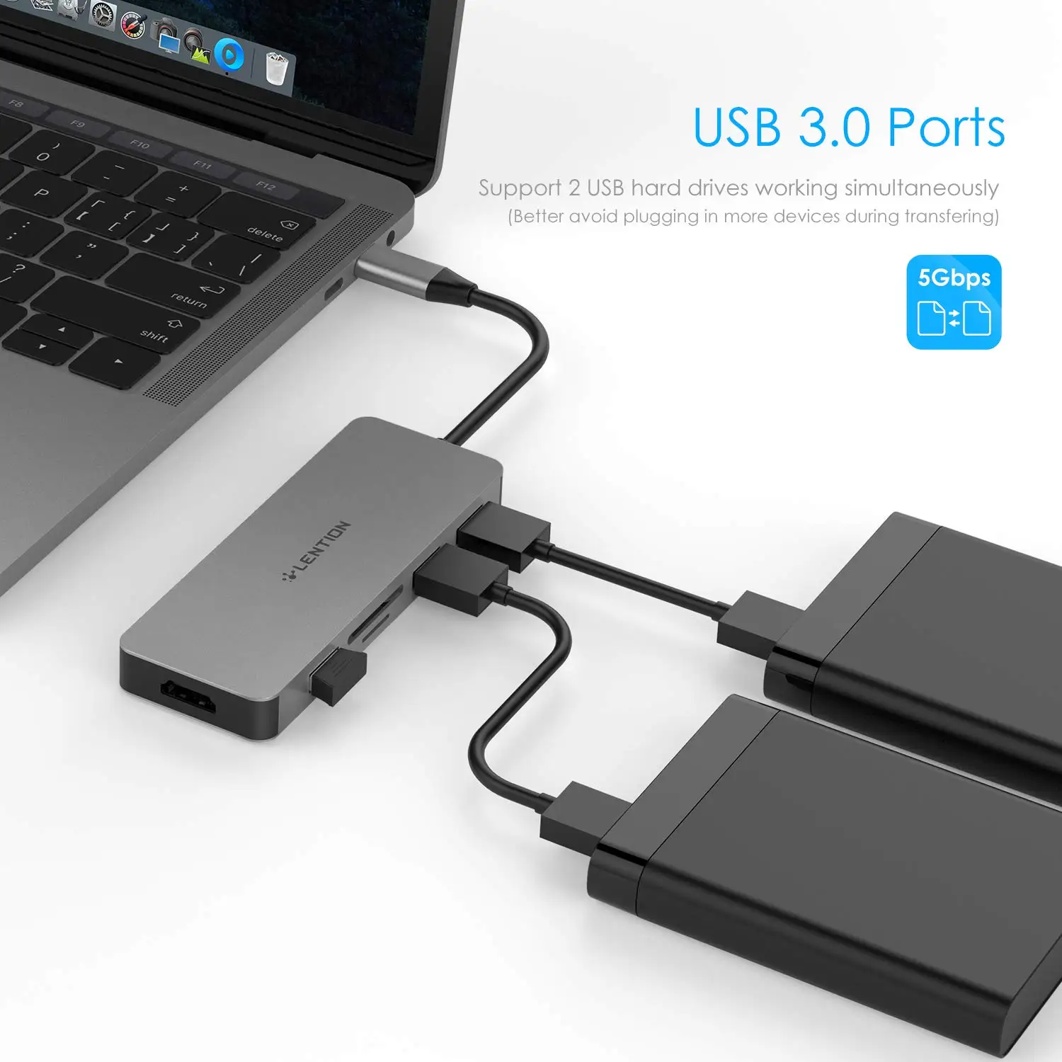 USB C концентратор с 4K HDMI, 3 USB 3,0, SD/TF карт ридеры для MacBook Pro 13/15, Mac Air, Surface Book 2/Go, Chromebook
