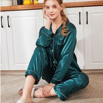 

Women's Pajamas Set Two-piece Pajamas Satin Pajamas Print Pajamas Shirts and Pants Pajamas New Pajamas Elegant Set Size M-XL
