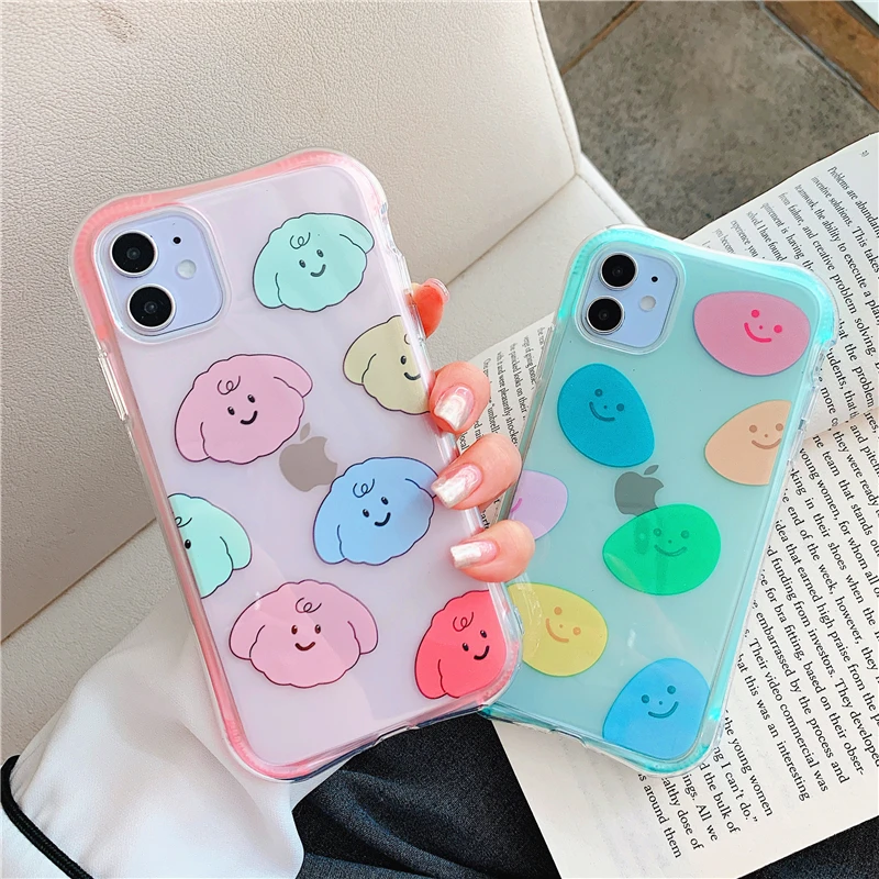 

Cartoon Face Candy Colors Transparent Case For iPhone 11 11Pro Max SE 2020 X XR XS Max 8 7 Plus Case Shockproof Silicone Cover