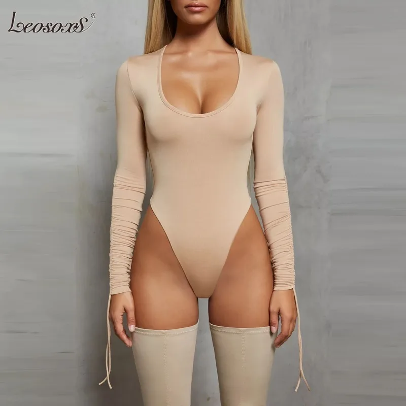 

O Neck Long Sleeve Solid Khaki Sexy Bodysuit Women Black Autumn Winter Body Top White Casual Lady Streetwear Bodysuits