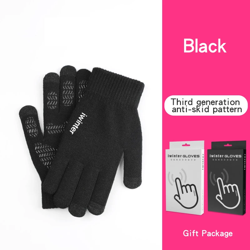 C08WomenBlack Осенние женские перчатки, теплые толстые зимние вязаные варежки, перчатки с сенсорным экраном для мужчин, Нескользящие перчатки, рождественский подарок G005 - Цвет: C08WomenBlack