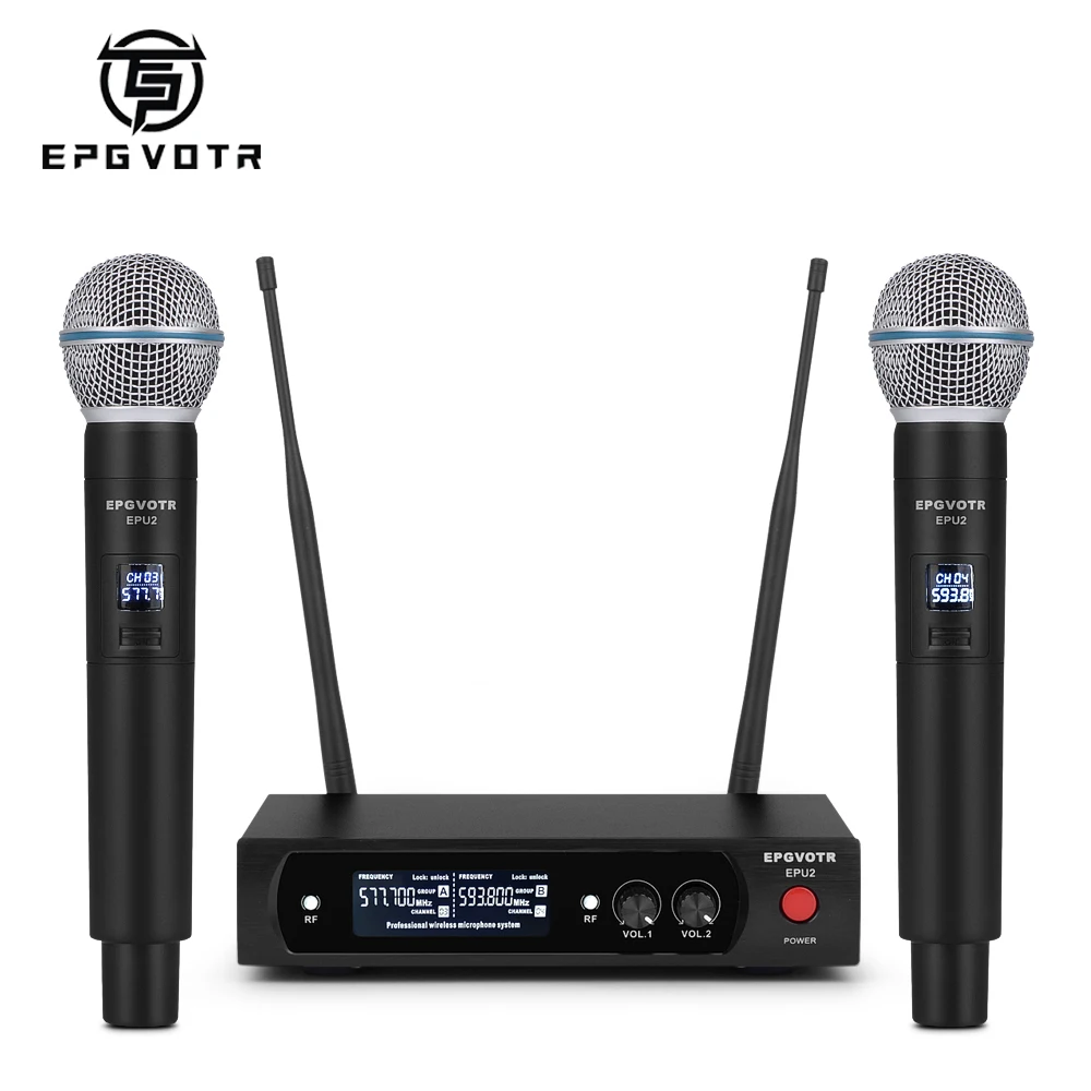 EPGVOTR 2 канала UHF Беспроводная микрофонная система EPU2 с металлическими материалами