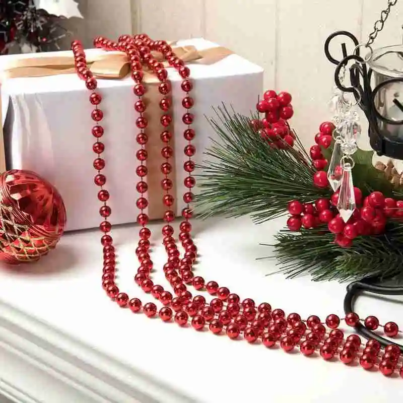 5m Christmas Decoration Bead Chain Red / Gold / Silver Beads Garland Tree  Decorations Hanging Bead Pearl Ornament Christmas Y8T6