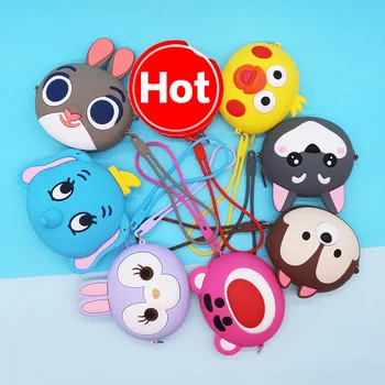 

Korean New Cartoon Creative Modeling Cartoon Animal Full Silicone Key Bag Handbag Purse Bag Pendant Coin Purse Pouch with Strap