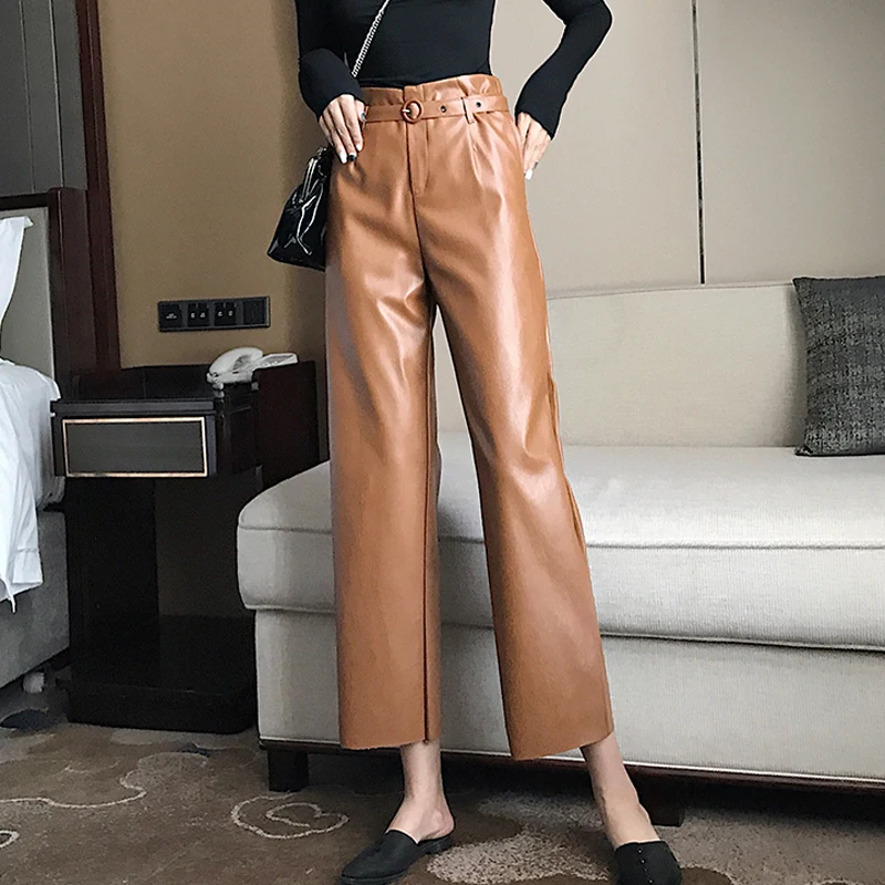 tan leather trousers ladies