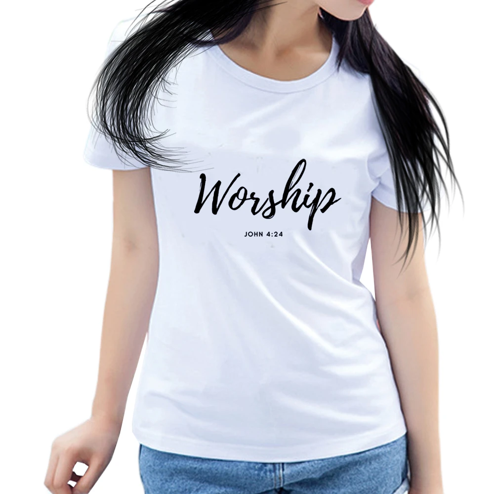 聖書引用ジョン4 24崇拝 ホワイトポリコットンtシャツ女性のtシャツトップスプリントユニセックスtシャツ信仰信念クリスチャンギフト T Shirts Aliexpress
