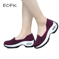EOFK/женские кроссовки; коллекция 2019 года; слипоны; сезон осень; вязанные; амортизирующая спортивная обувь для женщин; Цвет винно-красный;