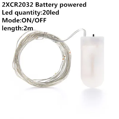 2M Sliver Wire Светодиодный Сказочный светильник с кнопкой CR2032 на батарейках 1-5 м 50 светодиодный Светодиодный светильник гирлянда Рождественские Свадебные вечерние украшения водонепроницаемый - Испускаемый цвет: 2M Sliver Wire