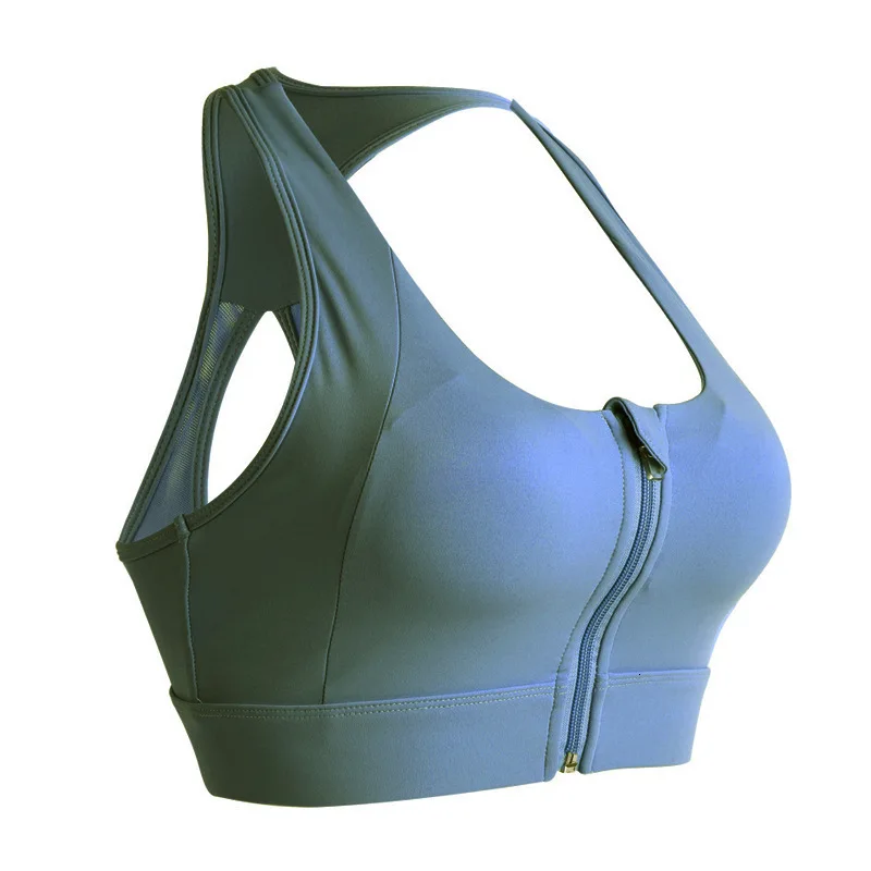 sports bra Woman large size fitness Yoga Shirt crop top Zipper Push-up female underwear Workout Bodybuilding Running NCLAGEN - Цвет: blue