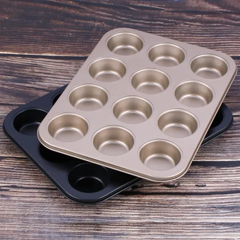 

12-Cavity Non-Stick Round Muffin Cup Baking Pan Carbon Steel Cake Fondant Cupcake Mold Tart Trays Mould Bakeware Tools