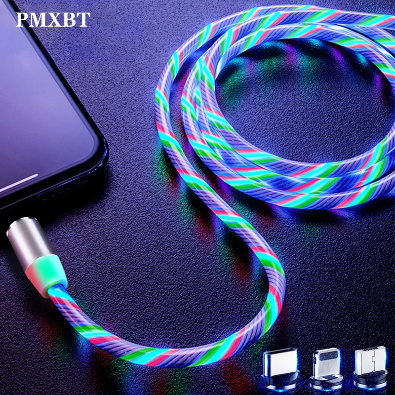 Магнитный зарядный кабель Micro USB Type-C со светодиодной подсветкой для iphone Samsung Huawei