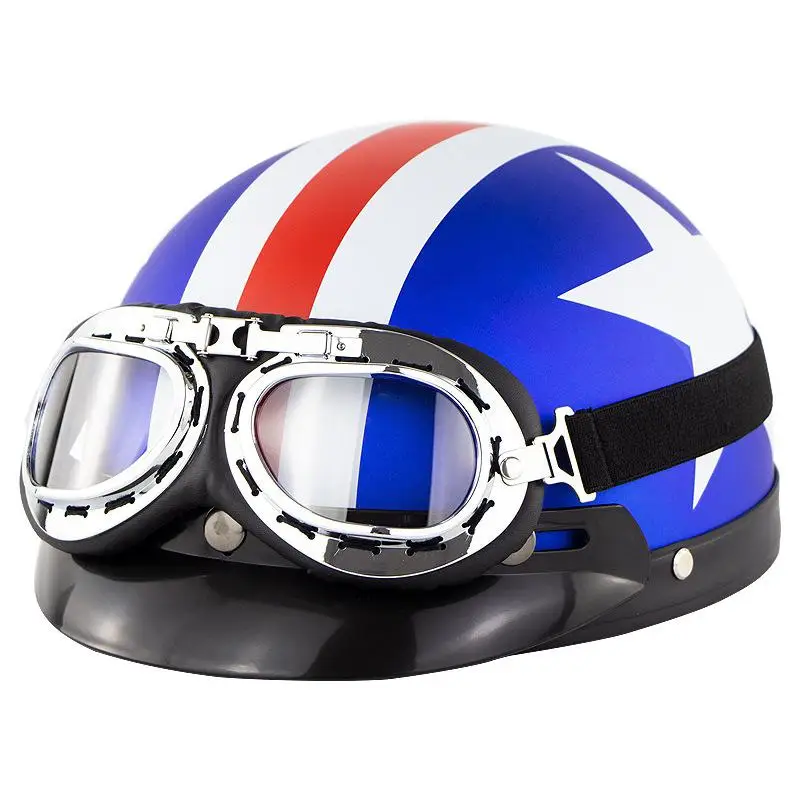 Matte blue Dragonpad Motorcycle Helmet Bike Riding Protective Strong Safety Half-face Helmet with Goggles Vintage Motorcycle - Цвет: Matte blue