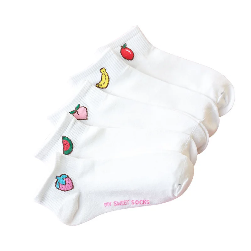 Женские разноцветные носки башмачки с фруктами невидимые короткие летние
