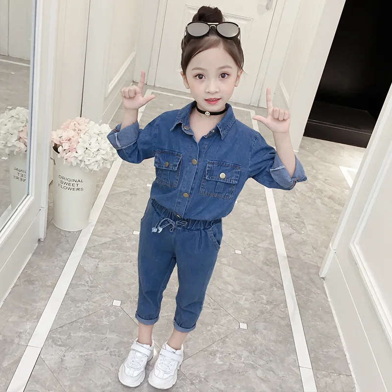 

Girls Spring Clothing 2019 New Style Big Kid Western Style Spring Fashion Childrenswear GIRL'S Spring And Autumn Cowboy Two-Piec