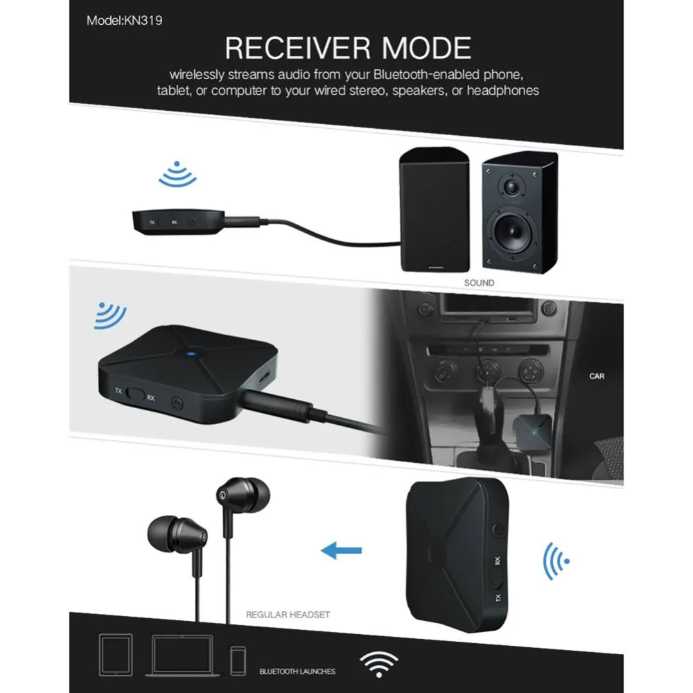 2 в 1 стерео Bluetooth 4,2 передатчик приемник Bluetooth, беспроводное аудиоустройство адаптер с 3,5 мм AUX для домашнего ТВ автомобиля MP3 ПК гарнитура