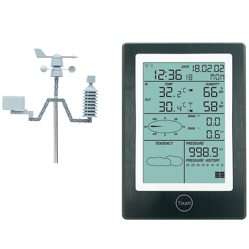 

Weather Station Hygrometer Rainfall Pressure Wind Speed Direction Weather Forecast Data Alert with WIFI Bluetooth Function