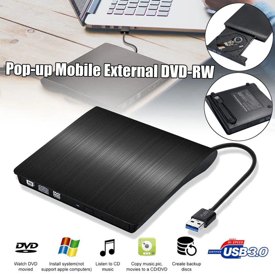 Внешний USB 3 0 DVD RW CD писатель тонкий карбоновый привод горелки ридер плеер для ПК