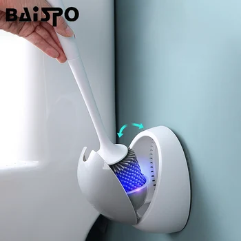 

BAISPO TPE Silicone Toilet Brush No Dead Corners Household Wall-Mounted Shelf Wash WC Cleaning Brush Bathroom Accessories Set