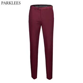 

Wine Red Straight Dress Pants Men 2019 Brand New Slim Fit Formal Business Office Trousers Male Wedding Groom Suit Pants for Men