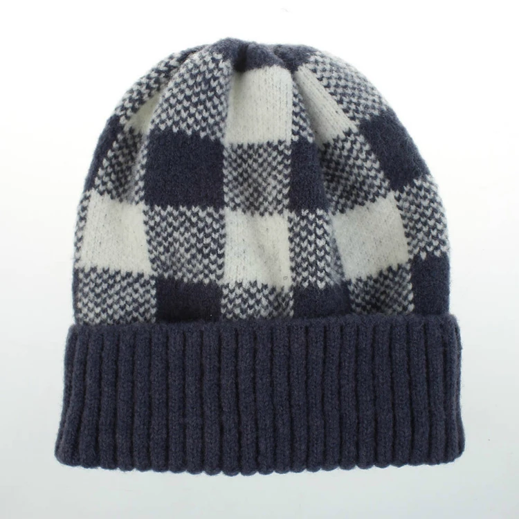 BOoDinerinle Winter Hats For Women Warm Two-color Plaid Hat Warm Knit Beanie Cap Casual Winter Women's Hat