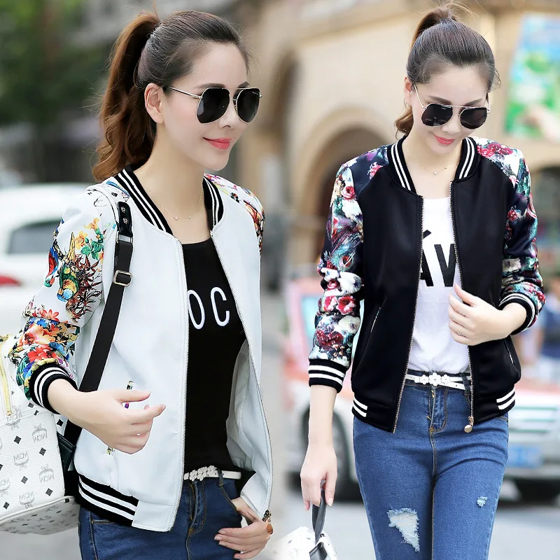 

Spring And Autumn New Style Versatile Printed Thin Short Small Coat Jacket Korean-style Students Tide Long Sleeve Baseball Jacke