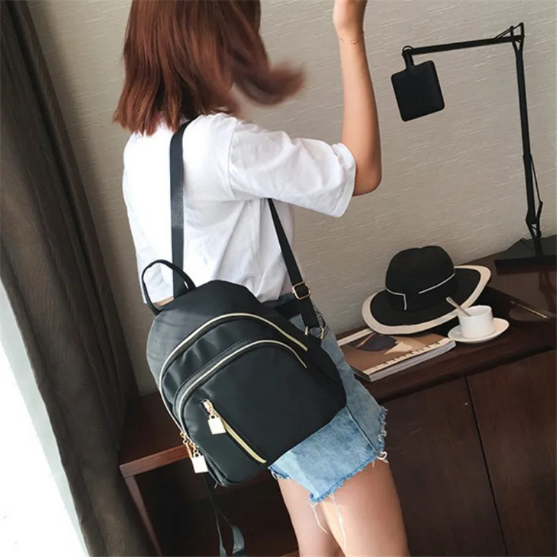 

2019 New Korean Hot Black Bags Shoulder Bag Female Multi-Function Nylon Cloth Backpack Backpacks For Teenage Girls Schoolbag