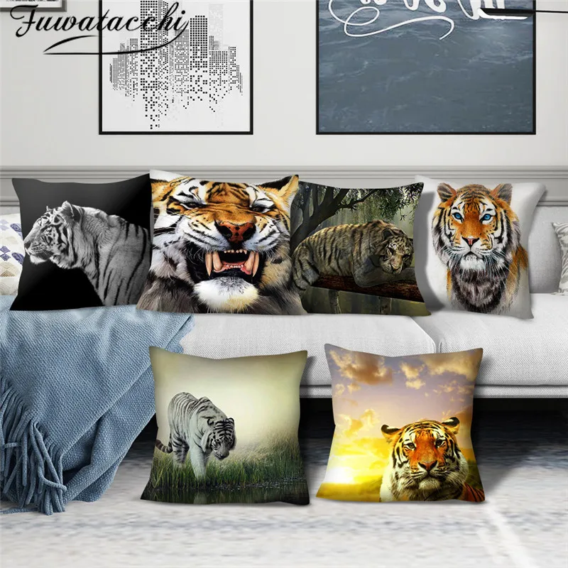 Fuwatacchi Animal Cushion Covers King of The Forest Tiger Pillow Cases Cotton for Bedroom Sofa Decorative 45*45cm | Дом и сад
