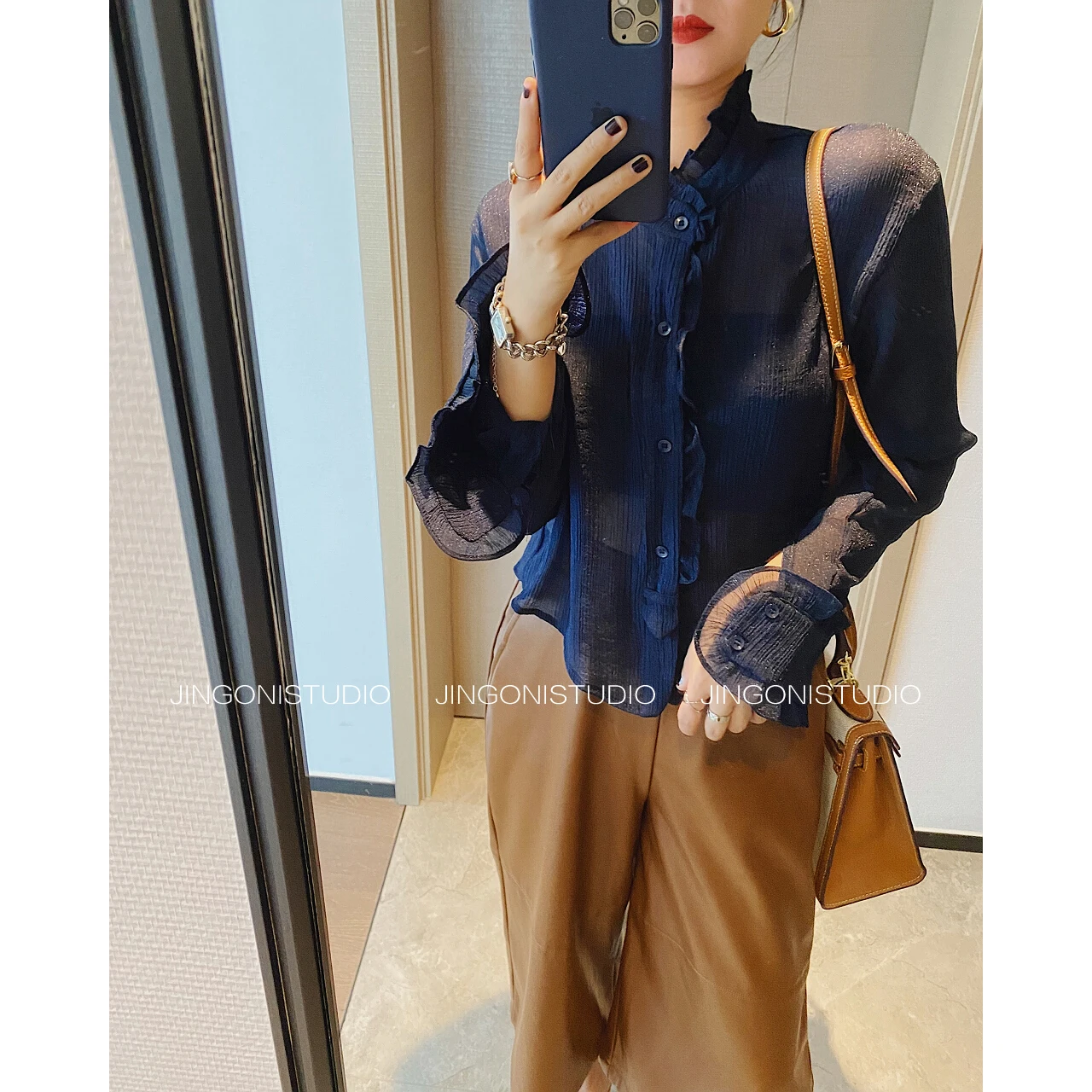 2021 Women's Chiffon Glitter See Through Long Petal Sleeve Blouses Shirts Tops Woman Clothing Cardigan Fashion Dress Elegant