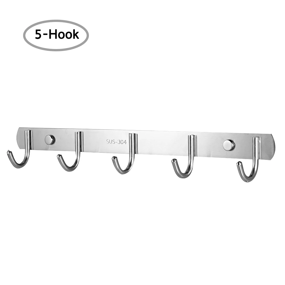 Stainless Steel Hook Rack Coat Hook Rack Wall Mounted SUS304 Brushed Hook Rail Hat Hook Rack