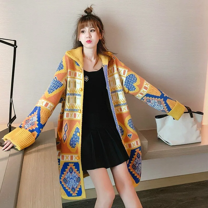 yellow Korobov толстый длинный рукав отложной воротник женский кардиган корейский винтажный однобортный Sueter Mujer 79354 - Цвет: yellow
