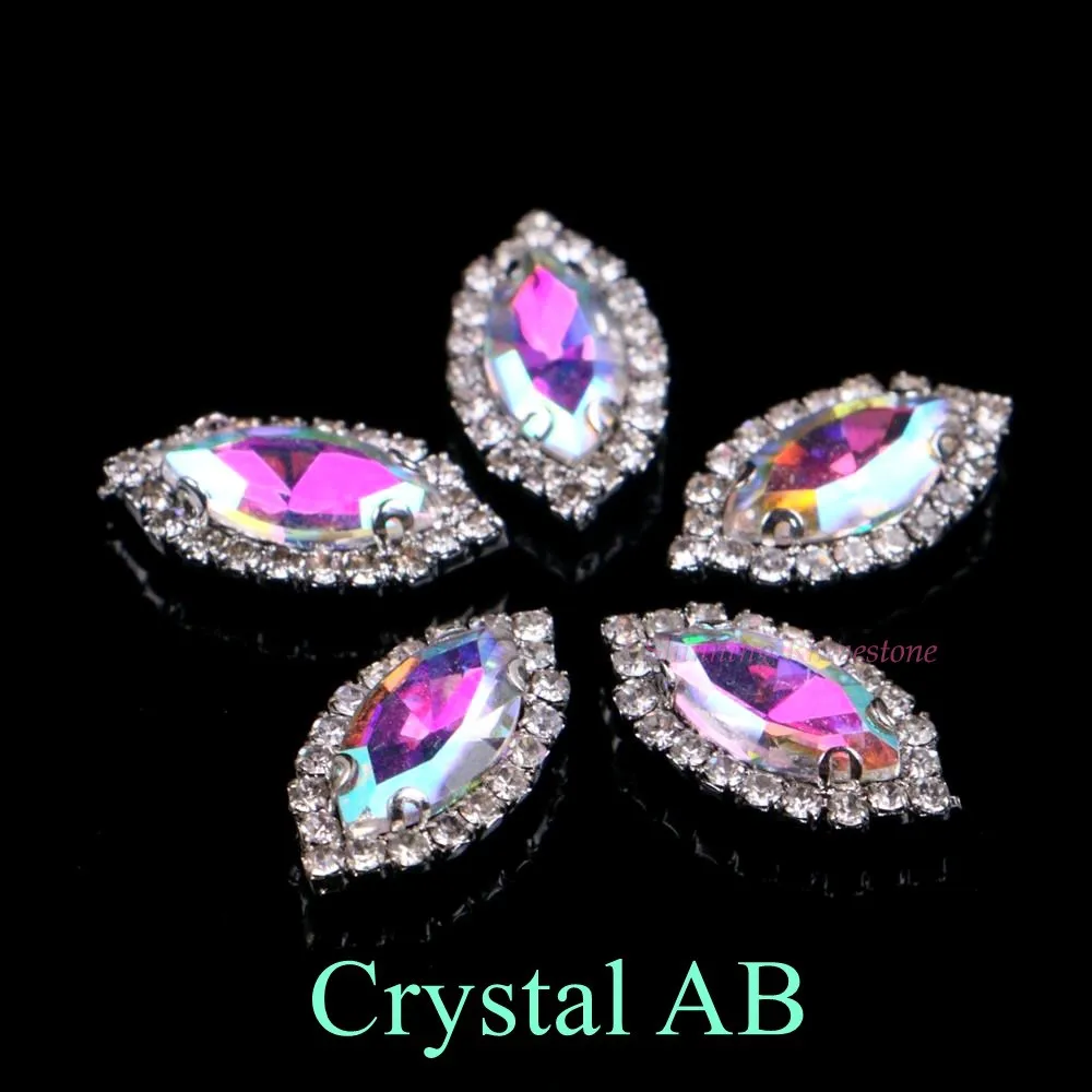 Crystal AB Обведено Стразы! Лошадиный глаз/стекло в форме листа Стразы с когтями пришить с украшением в виде кристаллов СТРАЗА под камень алмаз металлическое основание 10 шт./упак - Цвет: Crystal AB