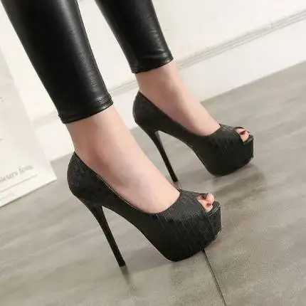 Feiyitu/новые туфли на каблуке из змеиной кожи пикантные Клубные туфли на высоком каблуке 12 см женские туфли-лодочки большой размер 40 - Цвет: open toe black
