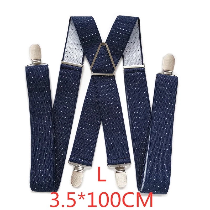Navy-100cm Мужские подтяжки 3,5 см с принтом в горошек, высокое качество, 4 зажима, подтяжки, регулируемые эластичные подтяжки размера плюс, Женская праздничная одежда - Цвет: Navy-100cm