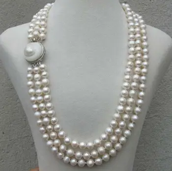 

triple strands 8-9mm South Sea White Pearl Necklace 18"-20 inch