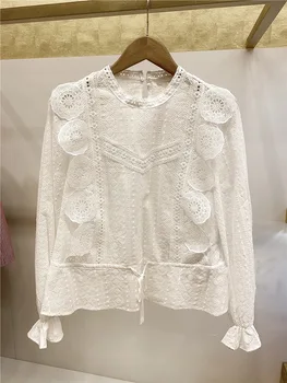 

Women Shirt 2020 spring and summer new lace embroidery hollow hook flower lace shirt long sleeve lace shirt women