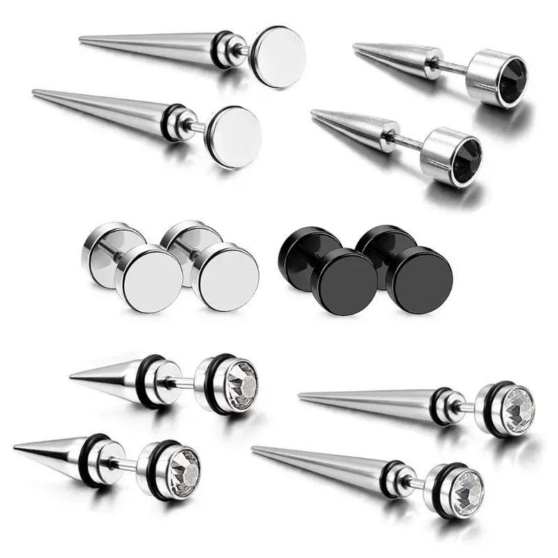 

6 Pair/set Fashion Stud Earrings Stainless Steel Taper Ear Plugs Piercing Earring for Men and Women