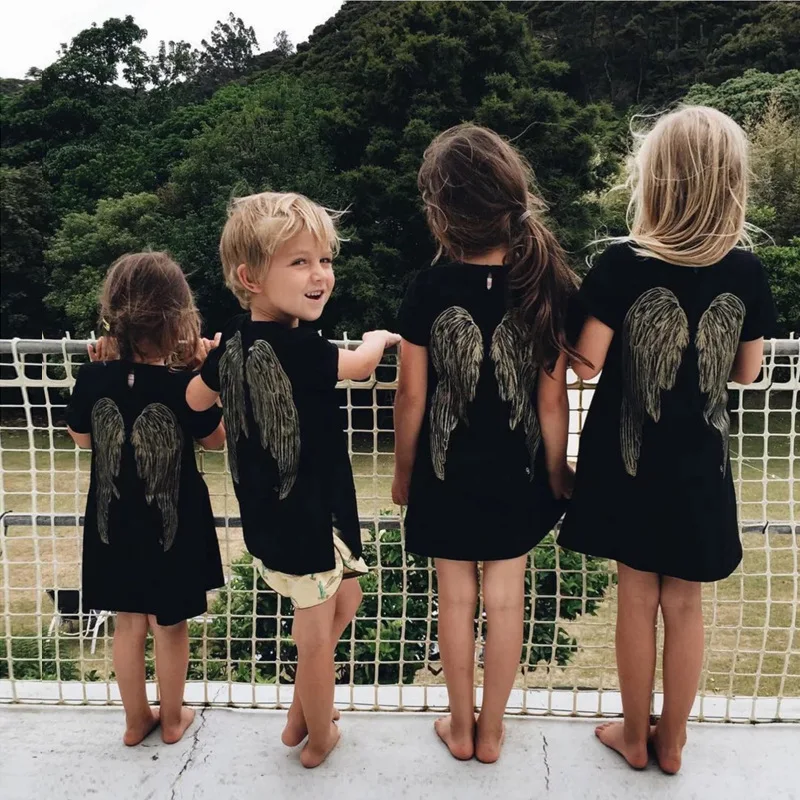 

INS Hot Selling 2019 Summer New Style CHILDREN'S Embroidery Wing Dress T-shirt Angel Wings Series Parent And Child