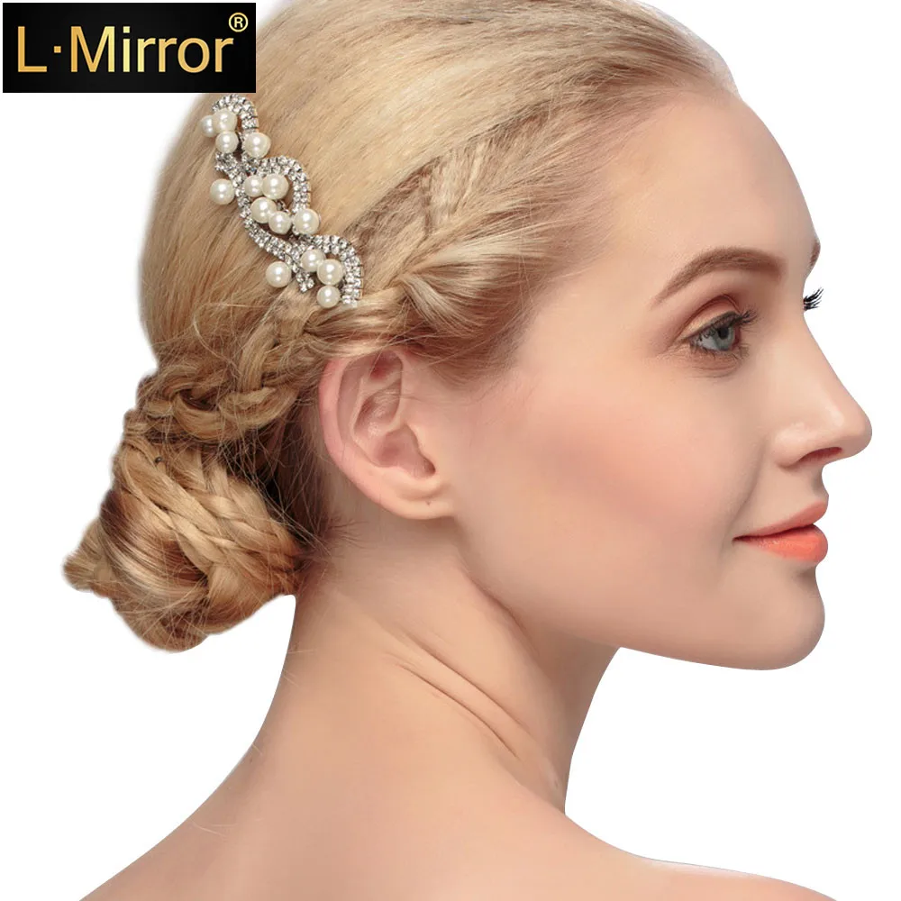 

L.Mirror 1Pcs Wedding Hair Comb Rhinestones Crystals Pearls Bridal Hair Clips Combs for Brides and Bridesmaids