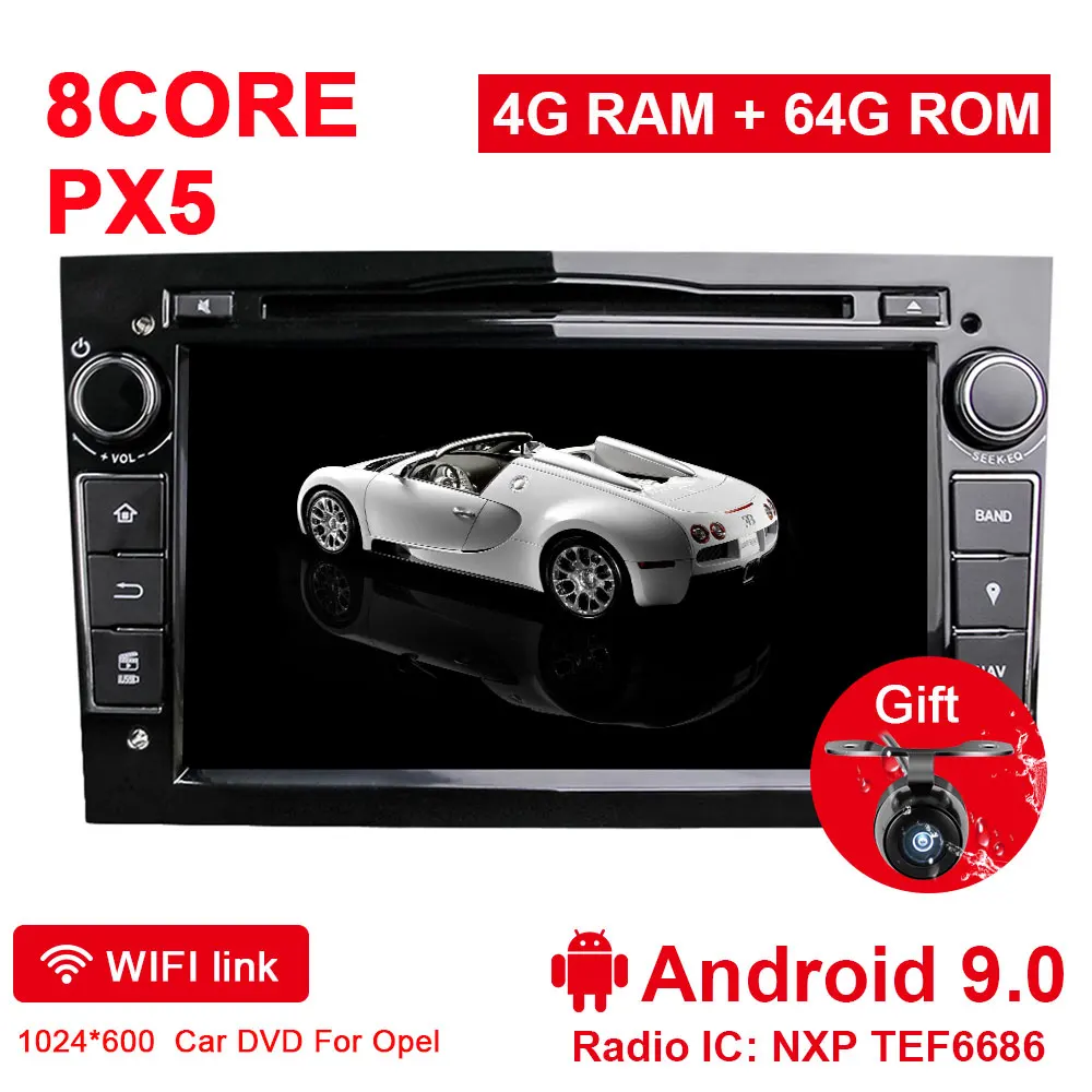 Eunavi 2 Din 4G 64G Android 9 Автомобильный DVD Радио стерео плеер для Opel Astra H G J Vectra Antara Zafira Corsa Vivaro Meriva Veda gps - Цвет: 4G 64G Black PX5