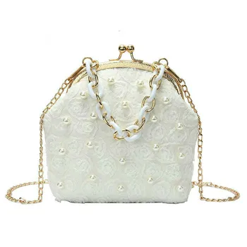 

Rose Lace Iron Clip Crossbody Bags For Women 2020 Chain Messenger Shoulder Bag With Metal Handle Lady Tote Handbags D75