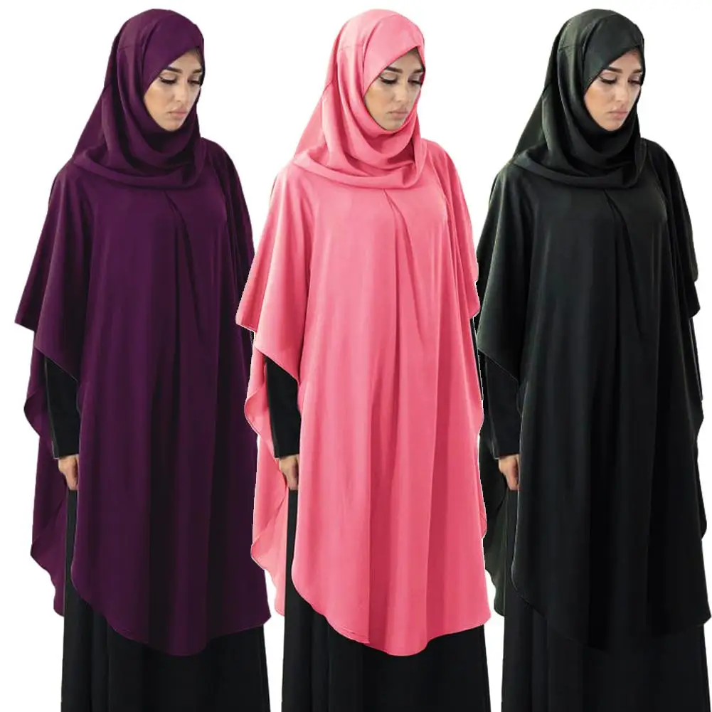 Solid Color Muslim Women Islamic Prayer Worship Khimar Jilbab Abaya Blouse Top Long Sleeve Stretch Beach Summer | Тематическая