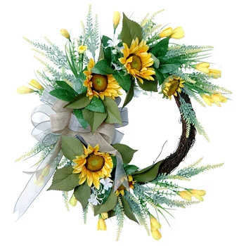 

American Sunflower Wreath Simulation Flower Silk Flower Door Decoration Wall Decoration Hanging Wreath