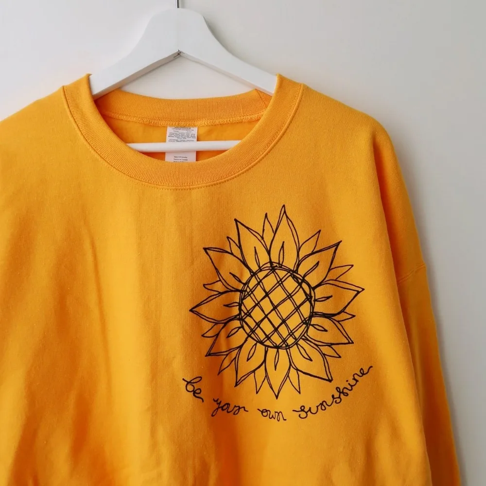 Be Your Own Sunshine свитер с круглым вырезом и подсолнухами, с карманами, с принтом, толстовки, Женский пуловер, джемперы, осенние наряды, топы, Прямая поставка