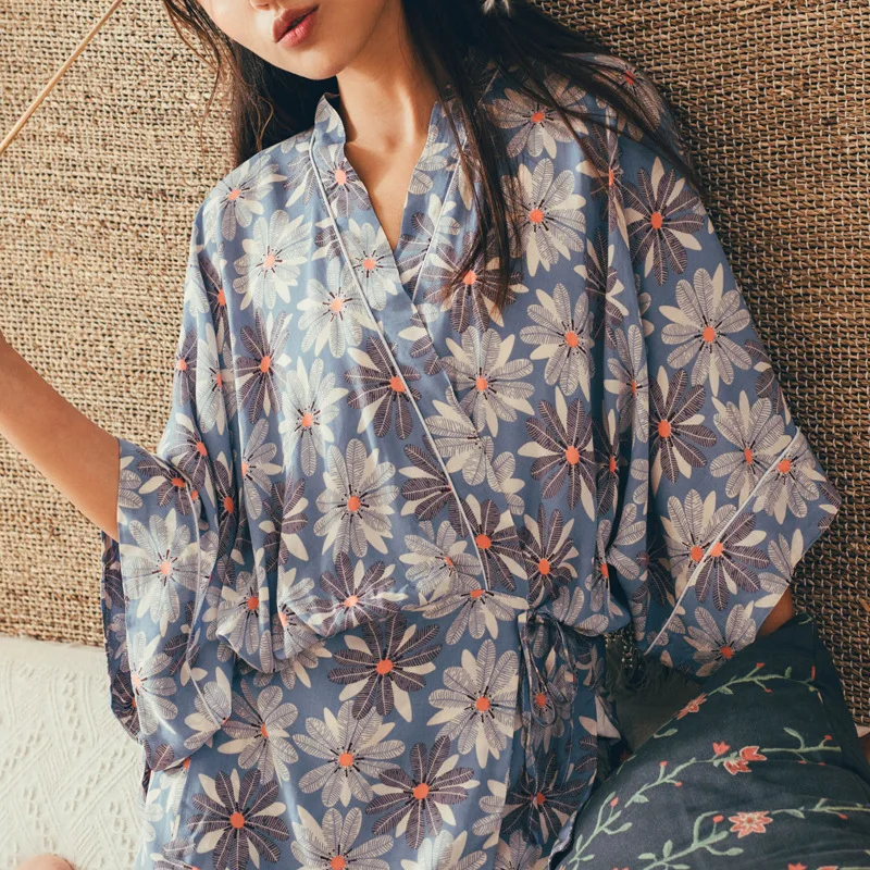 Summer New Sweet Lady Printing Daisy Sling Shorts Three Pieces Set Loose Pajamas Sexy Pijama Loungewear Women Sleepwear Pj Set