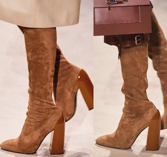 black fabric knee high boots