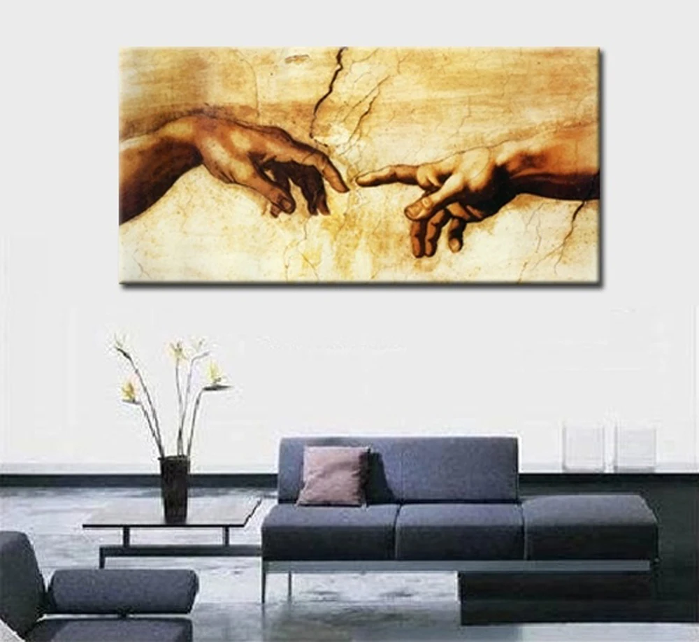 

Finger Cotton Canvas Prints famous oil painting (Creation of Adam) by Michelangelo giclee print on canvas christmas decorations